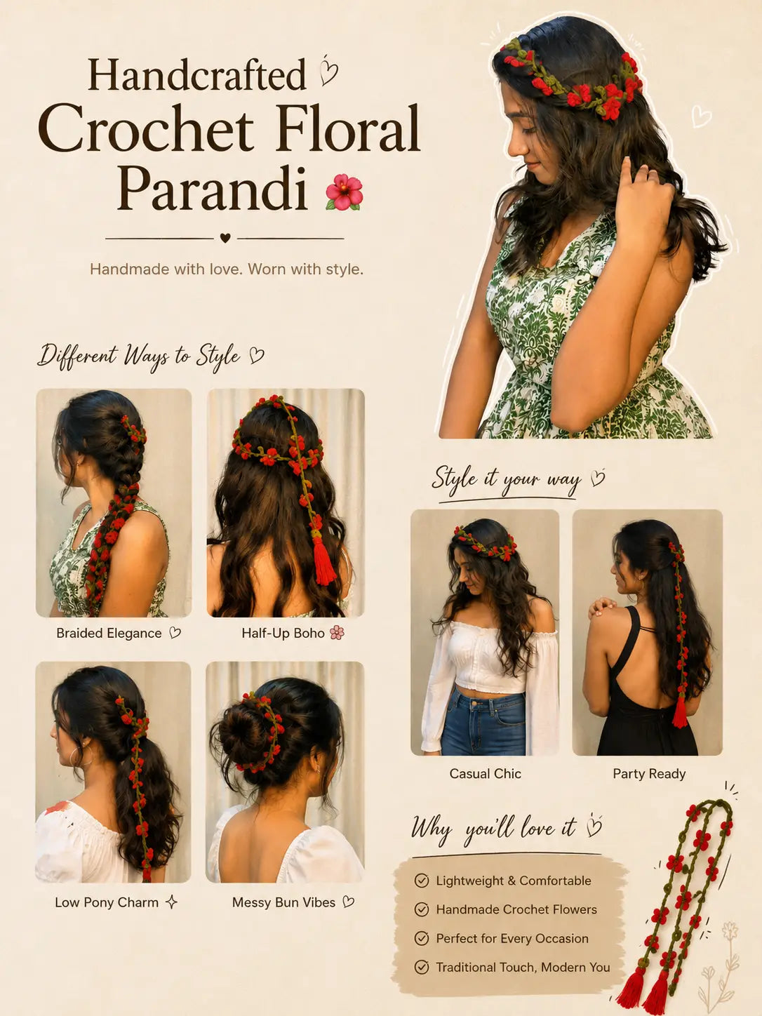 Handmade Crochet Floral Parandi