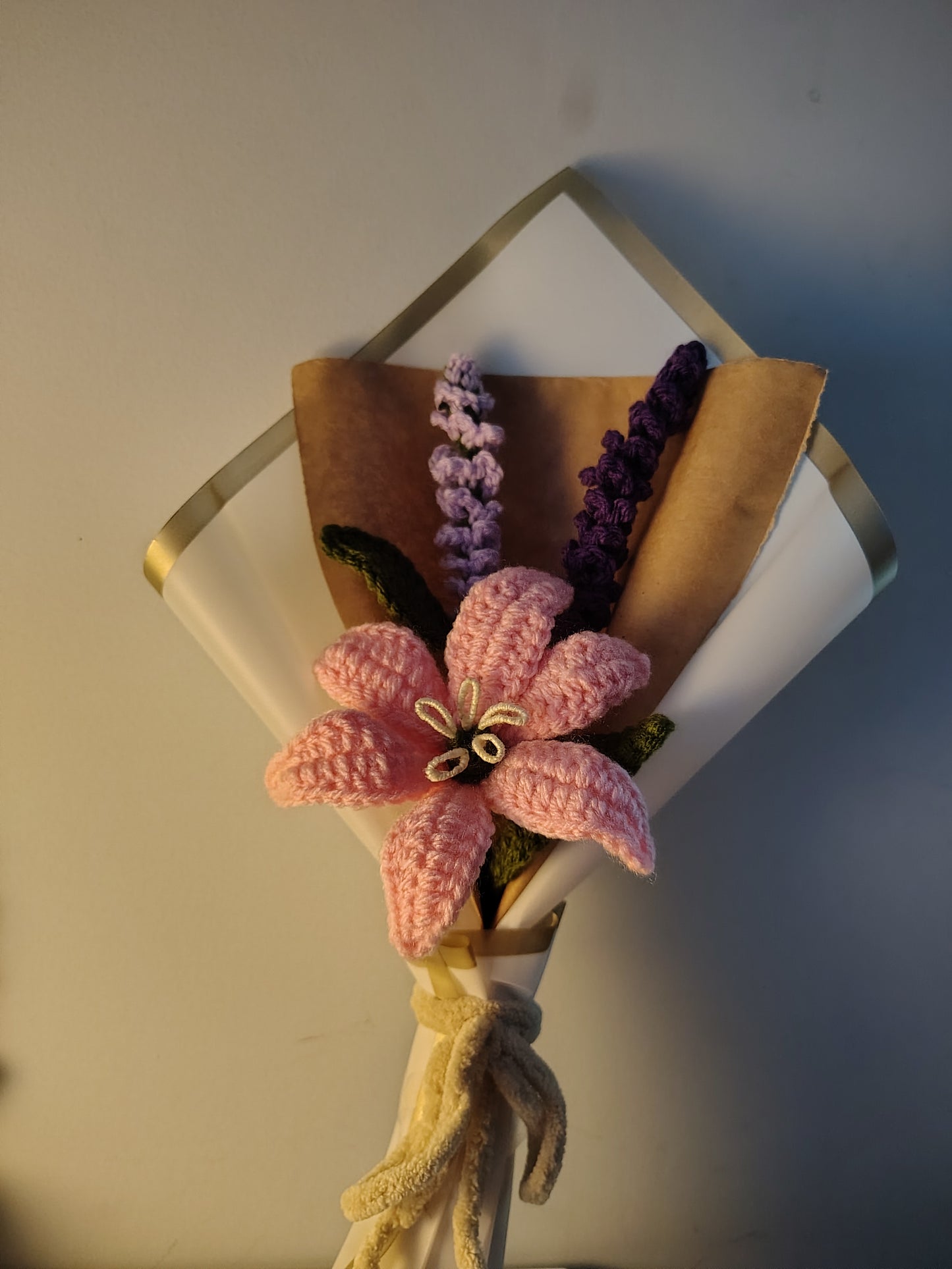 Pink Lily & Lupine Crochet Bouquet