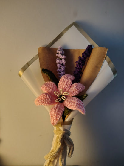 Pink Lily & Lupine Crochet Bouquet