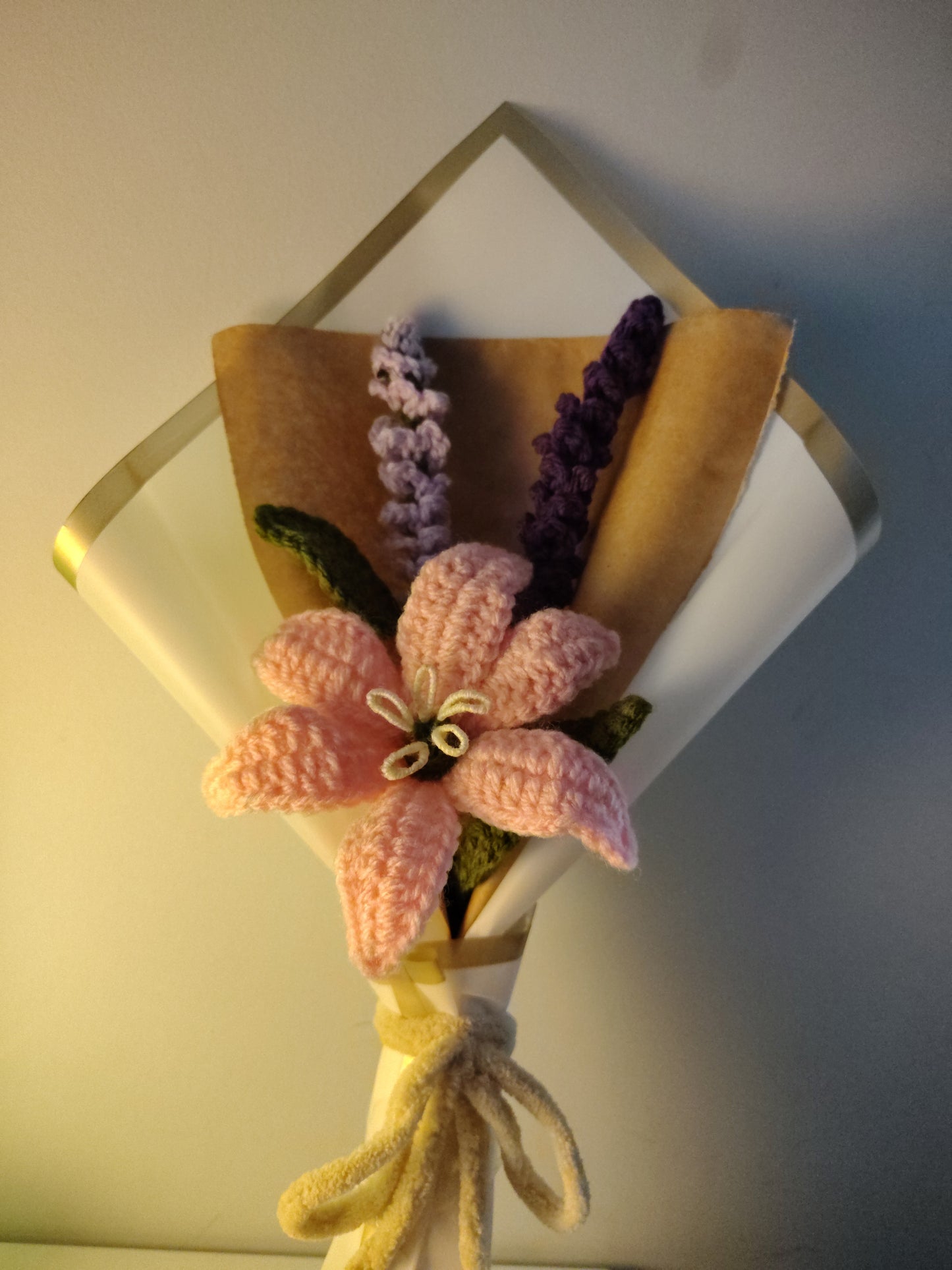 Pink Lily & Lupine Crochet Bouquet