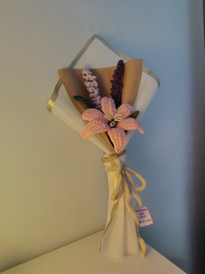 Pink Lily & Lupine Crochet Bouquet