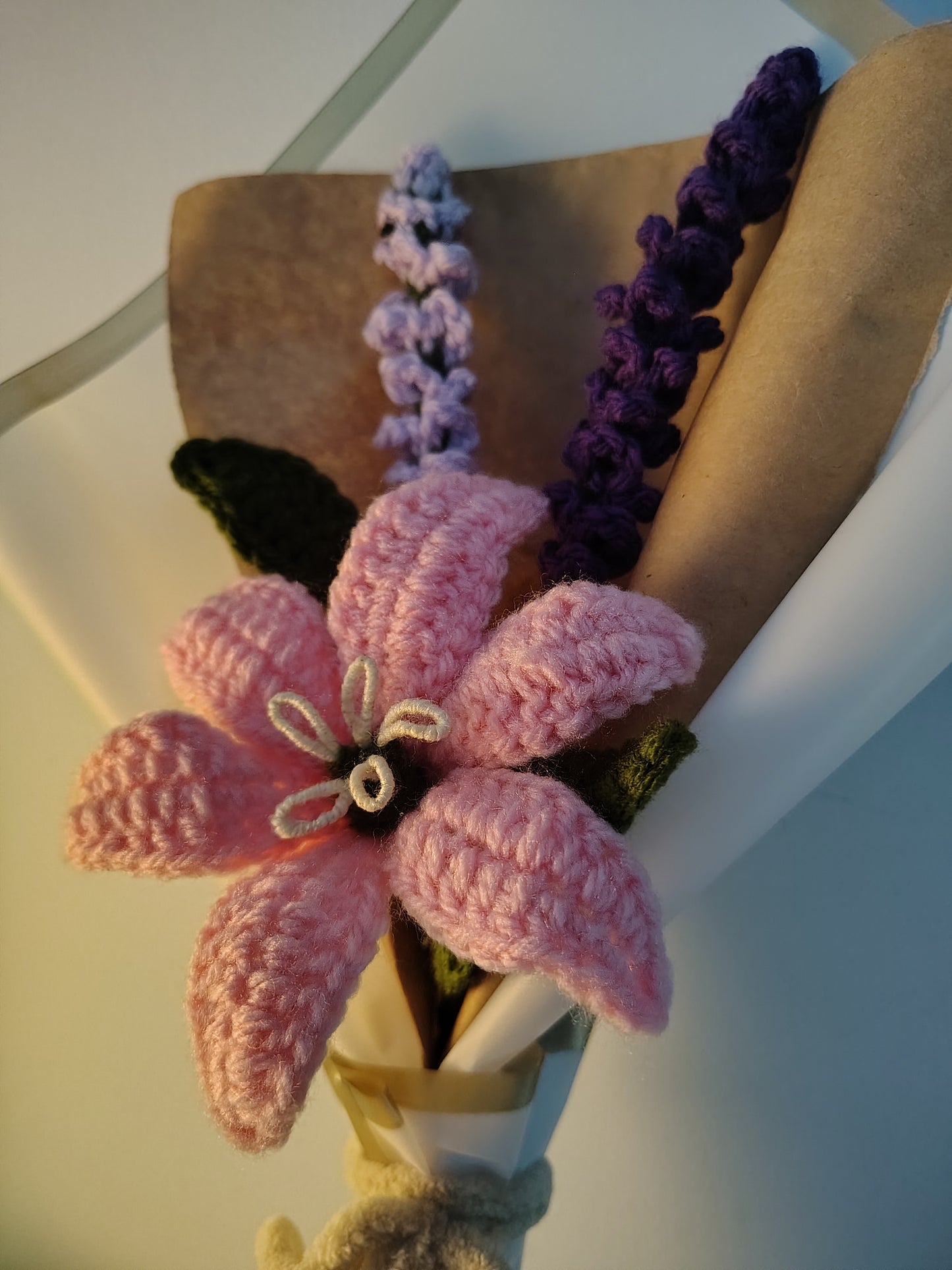 Pink Lily & Lupine Crochet Bouquet