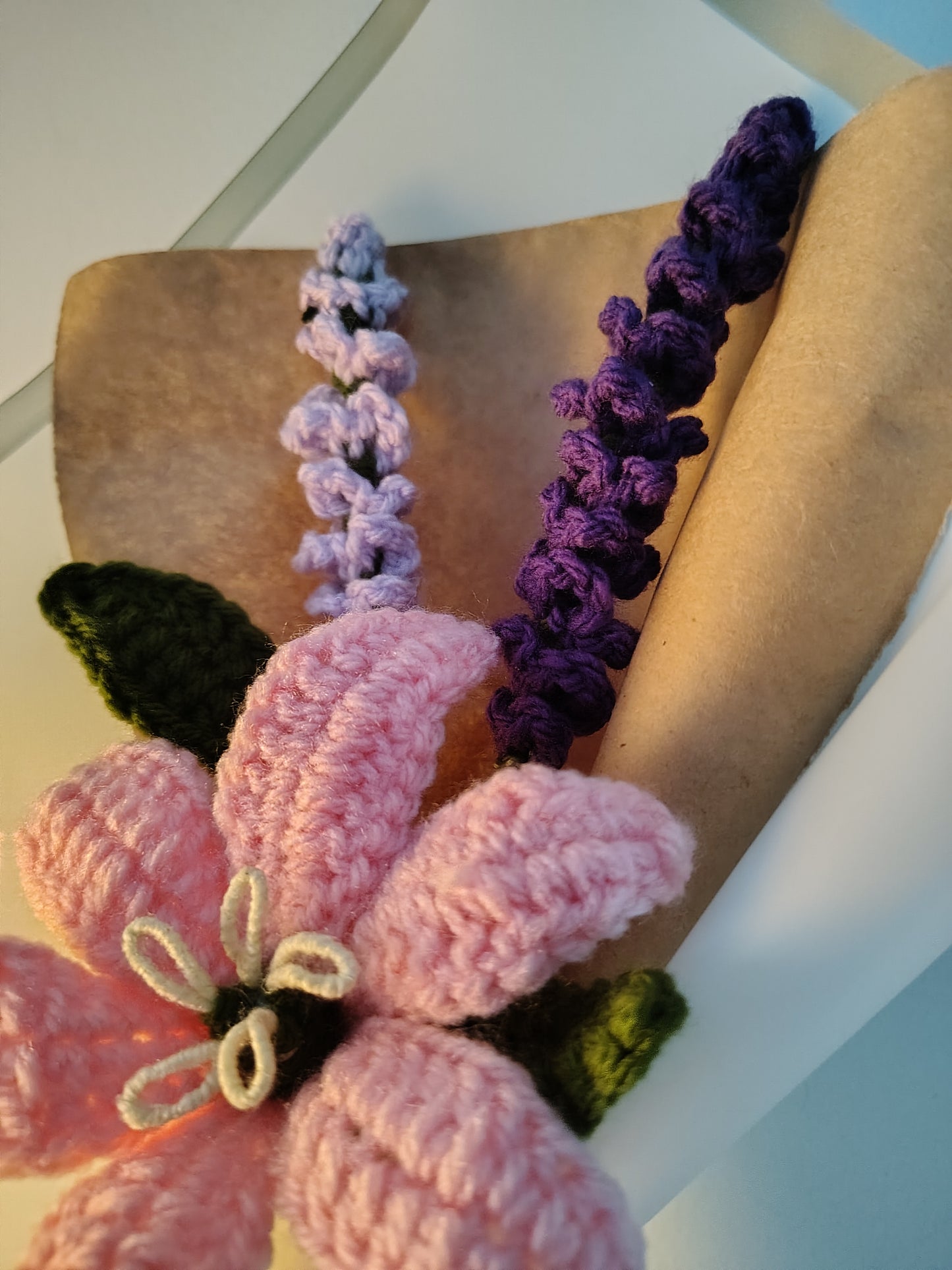 Pink Lily & Lupine Crochet Bouquet