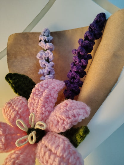 Pink Lily & Lupine Crochet Bouquet