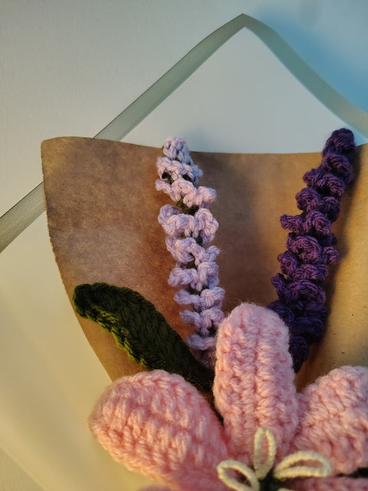 Pink Lily & Lupine Crochet Bouquet
