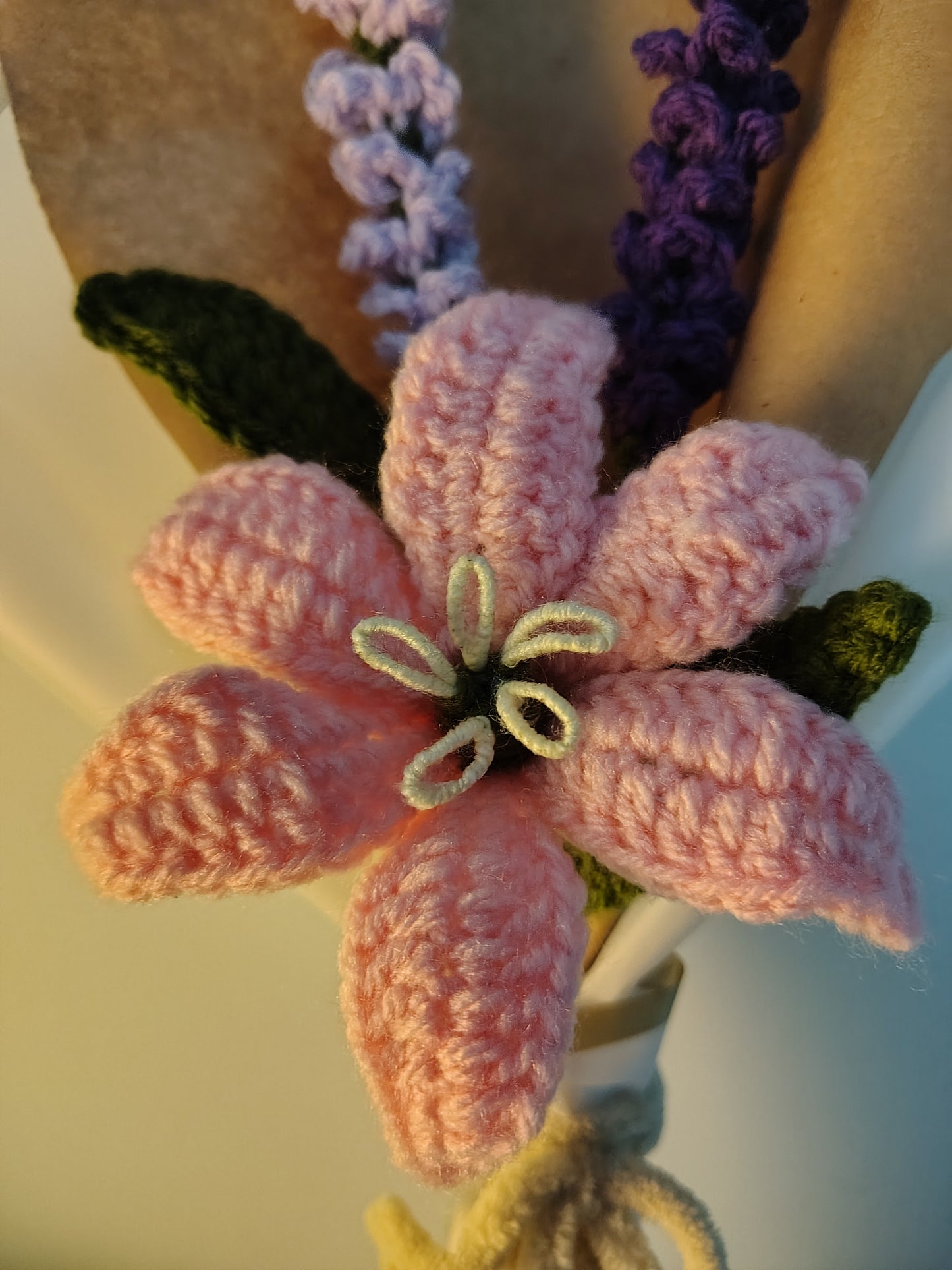 Pink Lily & Lupine Crochet Bouquet
